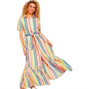 Pride x Target Maxi Dress Medium Shirtdress Belted Pockets Rainbow 100% Cotton